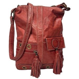 Soft Leather Messenger Crossbody Purse Bag Made in Italy Accented With Tassels